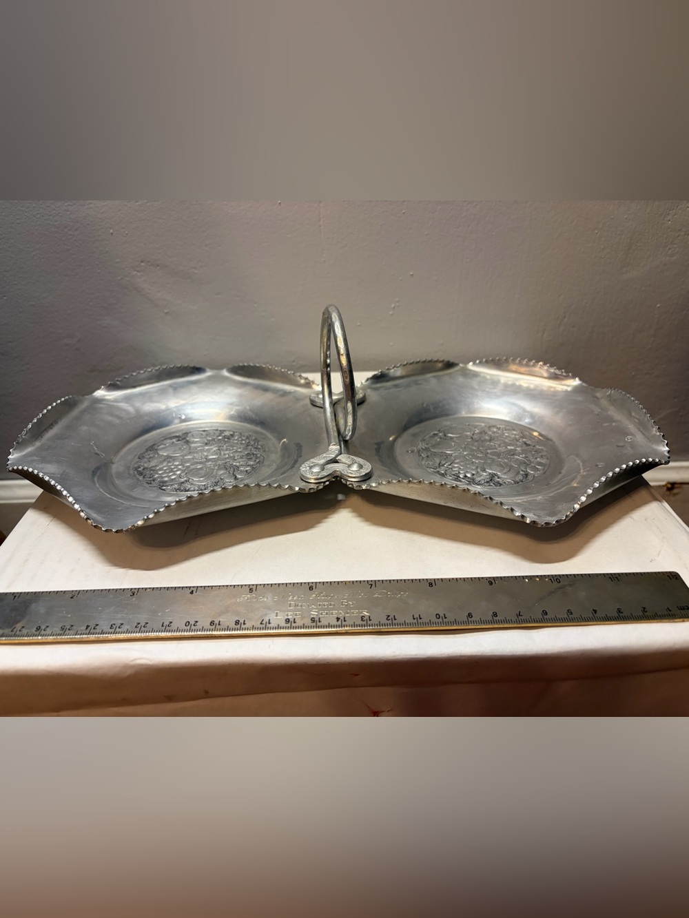 Vintage Cromwell Hand Wrought Aluminum Double Serving Dish Tray